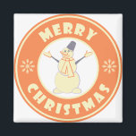 Merry Christmas happy snowman famous coffe style Magnet<br><div class="desc">Famous coffe style logo with Merry Christmas typography</div>