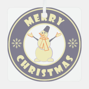 Merry Christmas happy snowman famous coffe style Metal Tree Decoration