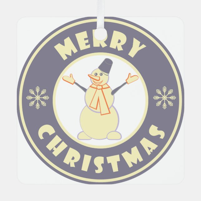 Merry Christmas happy snowman famous coffe style Metal Tree Decoration (Front)