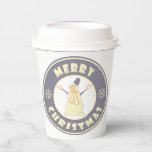 Merry Christmas happy snowman famous coffe style Paper Cups<br><div class="desc">Famous coffe style logo with Merry Christmas typography</div>