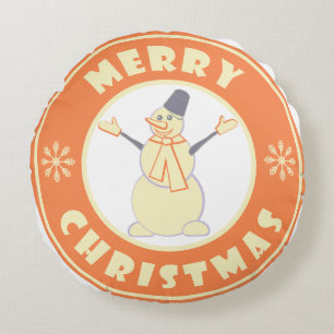 Merry Christmas happy snowman famous coffe style Round Cushion