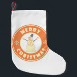 Merry Christmas happy snowman famous coffe style Small Christmas Stocking<br><div class="desc">Famous coffe style logo with Merry Christmas typography</div>