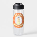Merry Christmas happy snowman famous coffe style Water Bottle<br><div class="desc">Famous coffe style logo with Merry Christmas typography</div>