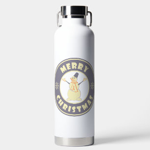 Merry Christmas happy snowman famous coffe style Water Bottle