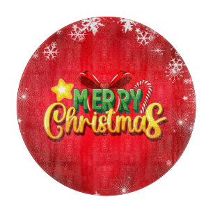 Merry Christmas Happy Xmas Red Green Holiday Fun Cutting Board