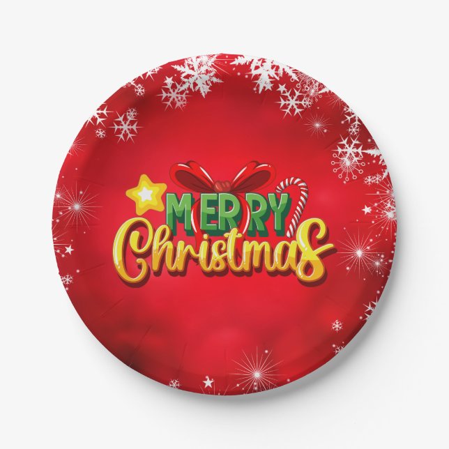 Merry Christmas Happy Xmas Red Green Holiday Fun Paper Plate (Front)