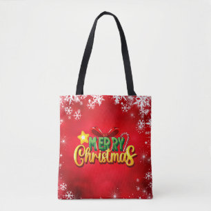 Merry Christmas Happy Xmas Red Green Holiday Fun Tote Bag
