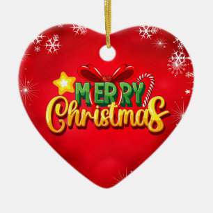 Merry Christmas Happy Xmas Red Green Holiday Funny Ceramic Tree Decoration