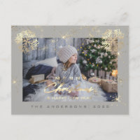 Merry Christmas Happy Year Gold Snow Grey Photo