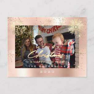 Merry Christmas Happy Year Gold Snow Spark Photo Postcard