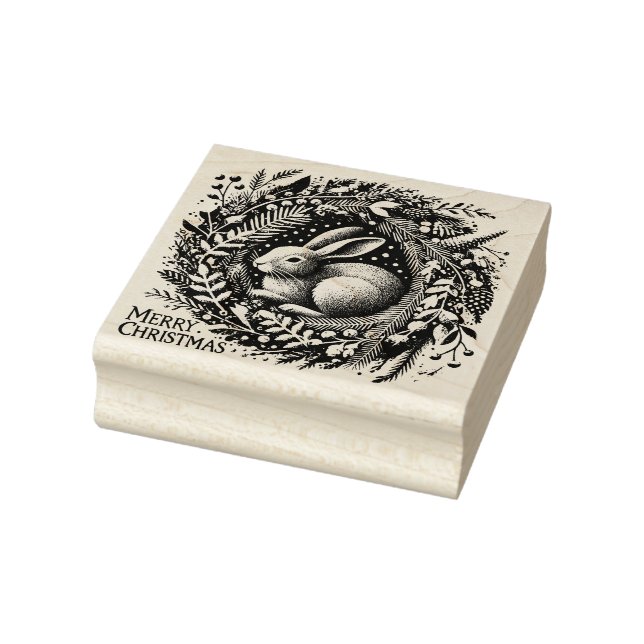 Merry Christmas Hare Rubber Stamp (Stamp)