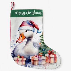 Merry Christmas Hat Festive Goose -  Small Christmas Stocking