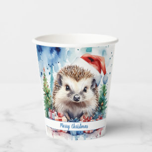 Merry Christmas Hat Festive Hedgehog -   Paper Cups