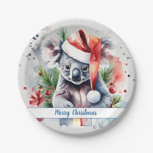Merry Christmas Hat Festive Koala - Paper Plate