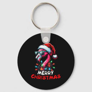 Merry Christmas Hat Santa Flamingo Christmas Light Key Ring