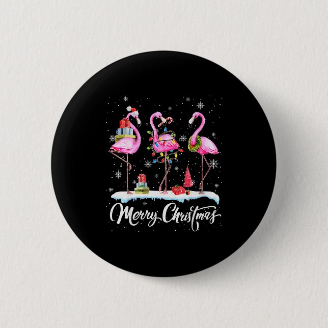 Merry Christmas Hat Santa Flamingo Light Christmas 6 Cm Round Badge (Front)