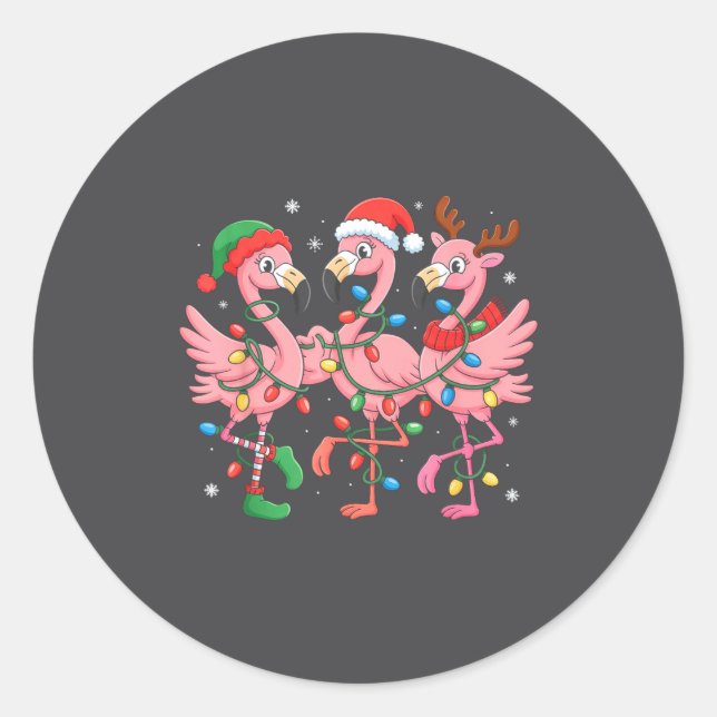 Merry Christmas Hat Santa Flamingo Light Christmas Classic Round Sticker (Front)
