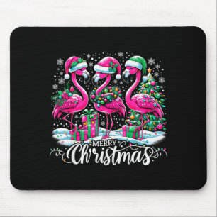 Merry Christmas Hat Santa Flamingo Light Christmas Mouse Pad