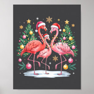 Merry Christmas Hat Santa Flamingo Light Christmas Poster