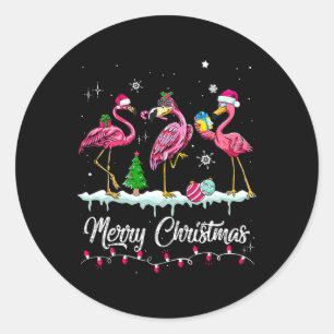 Merry Christmas Hat Santa Flamingo Snow Xmas Pajam Classic Round Sticker