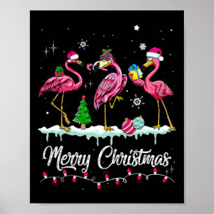 Merry Christmas Hat Santa Flamingo Snow Xmas Pajam Poster