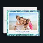MERRY CHRISTMAS HAWAIIAN TROPICAL BEACH PHOTO HOLIDAY CARD<br><div class="desc">Blue and Green Turquoise incandescent Faux Foil Merry Christmas Hawaiian Tropical Palm Leaf Family Photo Christmas Holiday Card. The picture and family name can be replaced on this simple beach or coastal vacation Christmas Family Photo Card.</div>