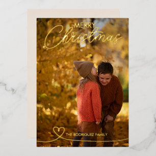 Merry Christmas Heart 1 Photo Foil Holiday Card