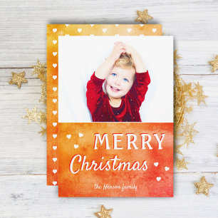 Merry Christmas Hearts Metallic Family Photo Holiday Card