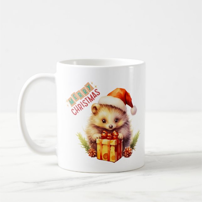 Merry Christmas Hedgehog Coffee Mug (Left)
