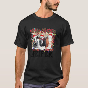 Merry Christmas Heifers Buffalo Plaid Animals Cow T-Shirt