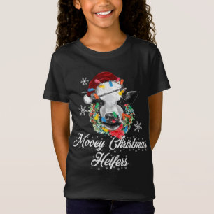 Merry Christmas Heifers Buffalo Plaid Farm Animals T-Shirt
