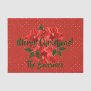 Merry Christmas Hibiscus Holly Holiday Red & Green Tissue Paper