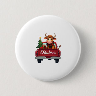 Merry Christmas Highland Cow Christmas Tree Red Tr 6 Cm Round Badge