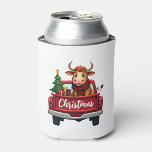 Merry Christmas Highland Cow Christmas Tree Red Tr Can Cooler