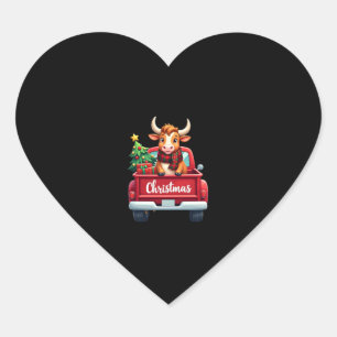 Merry Christmas Highland Cow Christmas Tree Red Tr Heart Sticker