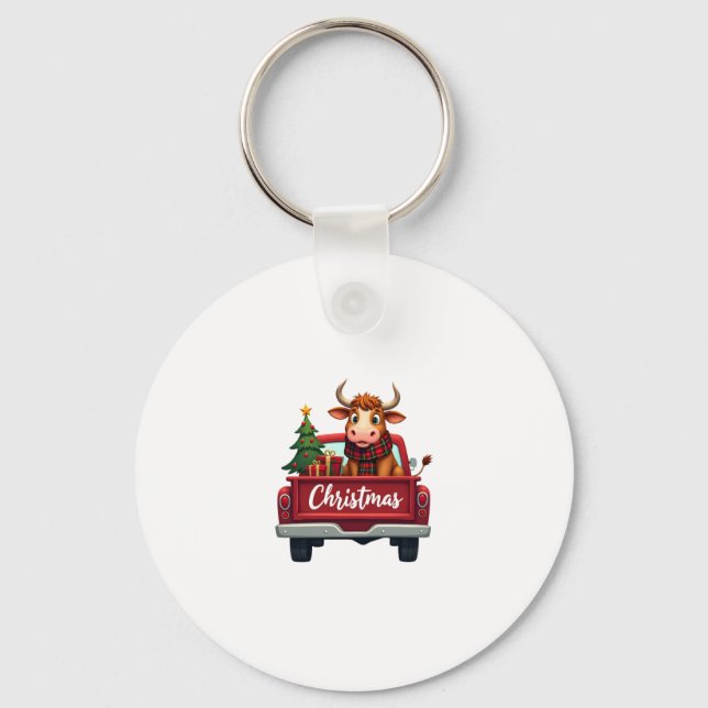 Merry Christmas Highland Cow Christmas Tree Red Tr Key Ring (Front)