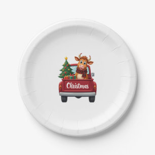Merry Christmas Highland Cow Christmas Tree Red Tr Paper Plate