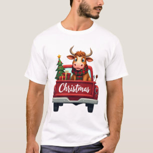 Merry Christmas Highland Cow Christmas Tree Red Tr T-Shirt