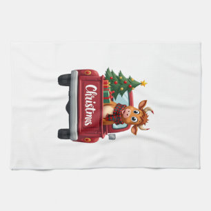 Merry Christmas Highland Cow Christmas Tree Red Tr Tea Towel