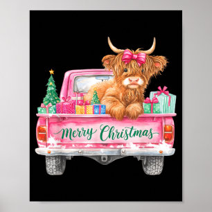 Merry Christmas Highland Cow Nk Truck Xmas Tree Wo Poster