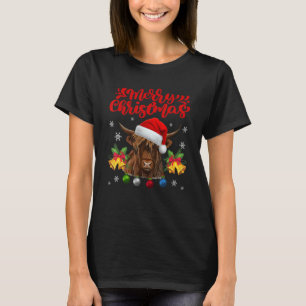 Merry Christmas Highland Cow Western Santa Hat Xma T-Shirt