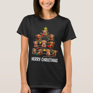 Merry Christmas Highland Cow Western Xmas Tree Paj T-Shirt
