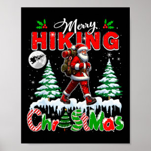 Merry Christmas Hiking Colorful Santa Xmas Tree Li Poster