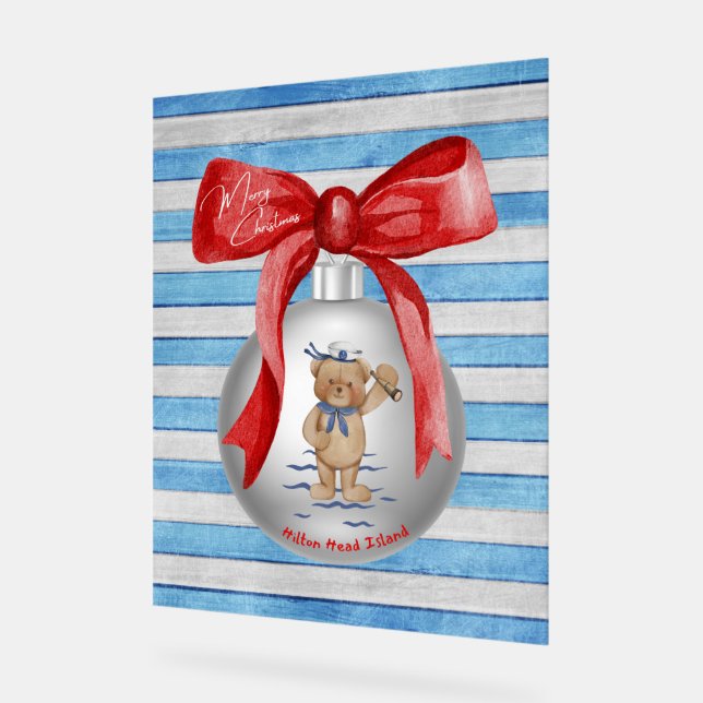 Merry Christmas Hilton Head Island Bear Ornament Acrylic Sign (Angle)