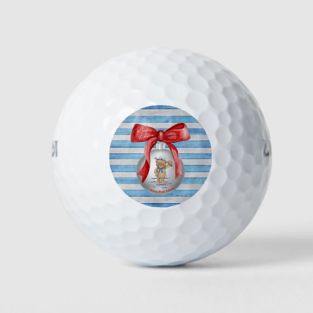 Merry Christmas Hilton Head Island Bear Ornament Golf Balls (Front)