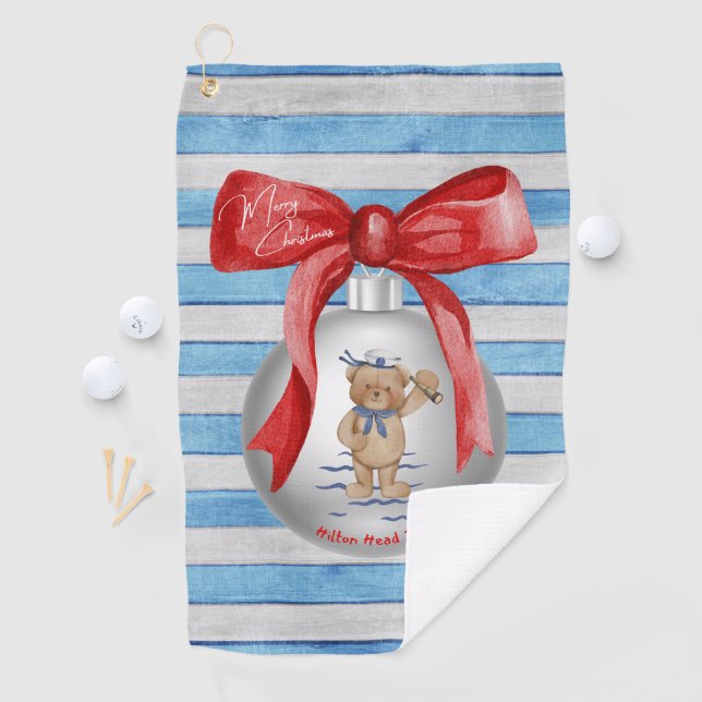 Merry Christmas Hilton Head Island Bear Ornament Golf Towel (InSitu)