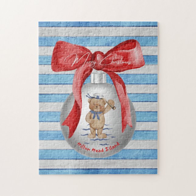 Merry Christmas Hilton Head Island Bear Ornament Jigsaw Puzzle (Vertical)