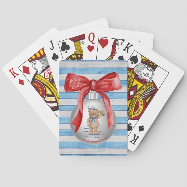 Merry Christmas Hilton Head Island Bear Ornament Playing Cards (Back)