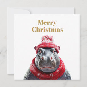 Merry Christmas Hippo beanie and scarf Card
