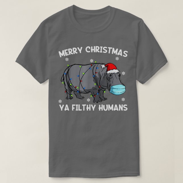 Merry Christmas Hippo Face Mask Hippopotamus Santa T-Shirt (Design Front)